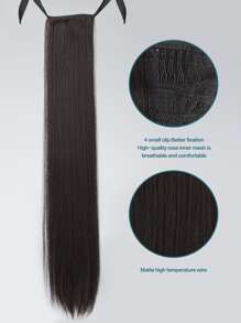 Natural Long Straight Synthetic Ponytail Hair Extension - Black - View 3
