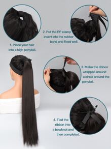 Natural Long Straight Synthetic Ponytail Hair Extension - Black - View 6