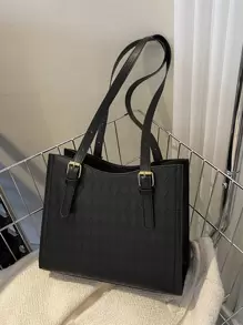 Plaid Embossed Hobo Bag - Black - View 6