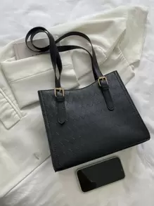 Plaid Embossed Hobo Bag - Black - View 7