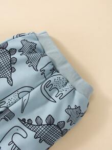 Baby Boy Dinosaur Print Pullover & Sweatpants - Dusty Blue - View 3