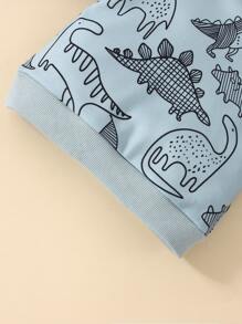 Baby Boy Dinosaur Print Pullover & Sweatpants - Dusty Blue - View 4