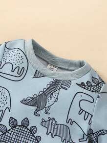 Baby Boy Dinosaur Print Pullover & Sweatpants - Dusty Blue - View 7