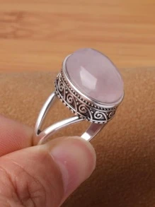 1 chiếc nhẫn trang trí hình bầu dục trang sức bằng đồng - Màu Hồng baby - Xem 1