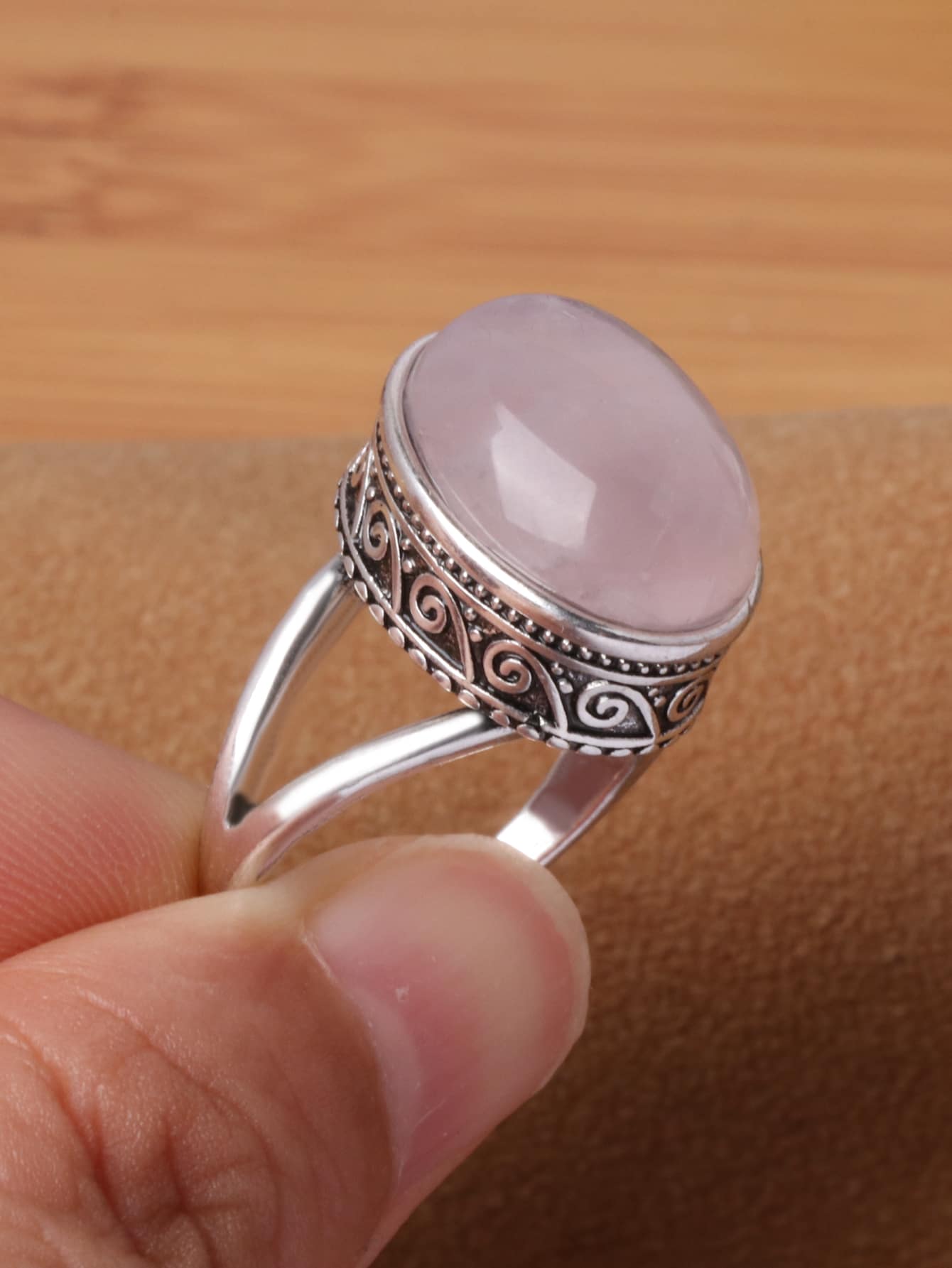 1 chiếc nhẫn trang trí hình bầu dục trang sức bằng đồng - Màu Hồng baby - Xem 1