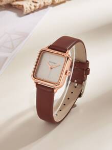 JULYSKY 1pc Women's Simple Classic Rose Gold Quartz Watch, Ideal Gift For Teachers' Day - Coffee Brown - View 2