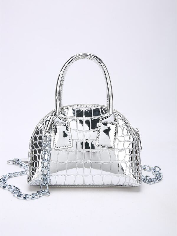 Mini Metallic Crocodile Embossed Dome Bag SHEIN USA