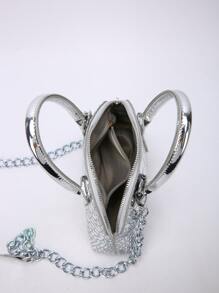 CONTAINEVERY Mini Metallic Crocodile Embossed Dome Bag - Silver - View 6