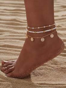 3pcs Round Charm Anklet