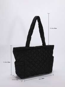 時尚尼龍素色絎縫線夾克托特包帶雙口袋設計和絲絨內組合包適合女士 - 黑色 - 查看 4