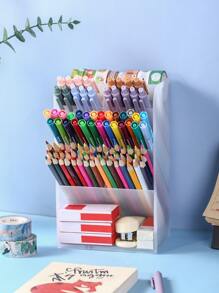 1pc Multi-Compartment Frosted Christmas Pen Holder For Storing Pencils, Pens, Markers And Other Stationery - Clear - View 6