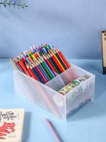 1pc Multi-Compartment Frosted Christmas Pen Holder For Storing Pencils, Pens, Markers And Other Stationery - Clear - View 8