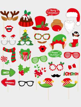 32pcs Christmas Party Photo Booth Prop,Christmas