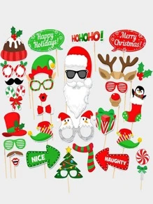 32pcs Christmas Party Photo Booth Prop,Christmas - Multicolor - View 3