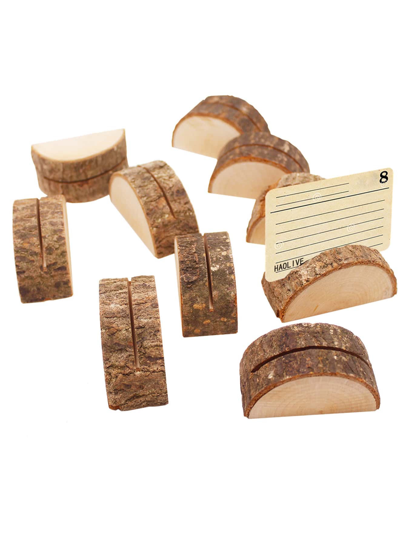 3pcs Simple Wooden Card Holder, Small Wood Slice Design Place Card Holder For Party - Multicolor - View 1