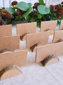 3pcs Simple Wooden Card Holder, Small Wood Slice Design Place Card Holder For Party - Multicolor - View 5