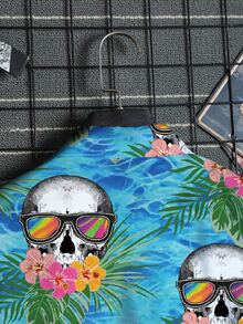 男士骷髏和花卉圖案襯衫