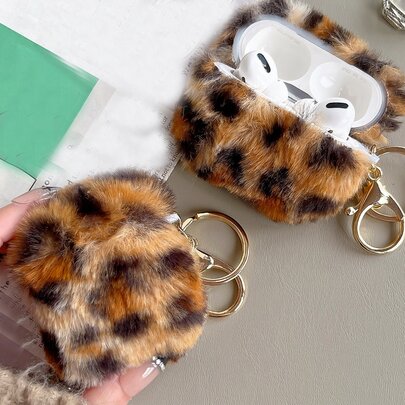 苹果玳瑁手机壳豹纹毛绒外壳兼容 Airpods 兼容 Airpods1/2 AirPods Pro