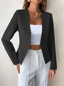 SHEIN Franclia Solid Open Front Blazer - Black - View 2