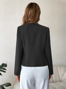 SHEIN Franclia Solid Open Front Blazer - Black - View 3