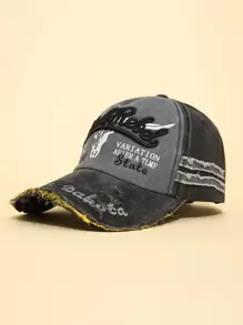Men Letter Embroidered Ripped Baseball Cap - Dark Grey - View 1