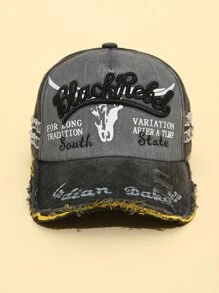 Men Letter Embroidered Ripped Baseball Cap - Dark Grey - View 2