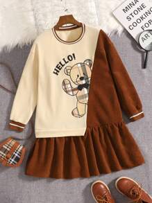 SHEIN Niñas Sudadera con estampado de dibujos animados y letra bajo con fruncido - Multicolor - Ver 1