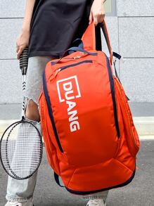 Hombres Mochila neón naranja con estampado de letra de viaje - Naranja Coral - Ver 2