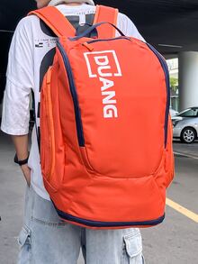 Hombres Mochila neón naranja con estampado de letra de viaje - Naranja Coral - Ver 4