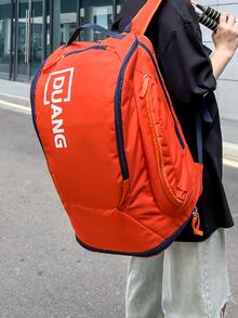 Hombres Mochila neón naranja con estampado de letra de viaje - Naranja Coral - Ver 5