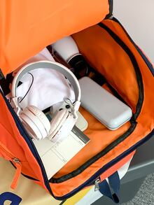 Hombres Mochila neón naranja con estampado de letra de viaje - Naranja Coral - Ver 6