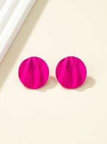 紋理質感圓形耳釘 - 玫紅色 - 查看 2