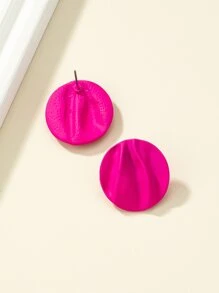 紋理質感圓形耳釘 - 玫紅色 - 查看 4