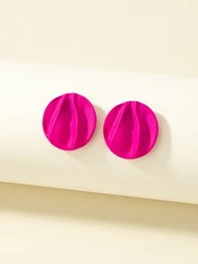 紋理質感圓形耳釘 - 玫紅色 - 查看 5