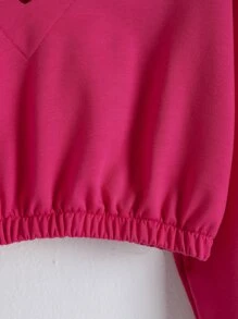 SHEIN EZwear Sudadera unicolor escote V - Rosa Fucsia - Ver 3