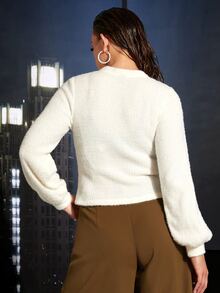 SHEINNeu 條紋針織前紐扣夾克 - 米色 - 查看 3