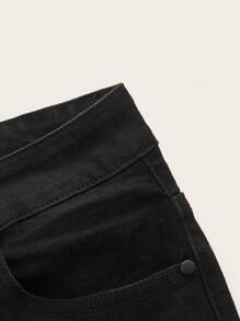 ROMWE Jeans de pierna amplia con cordón delantero - Negro - Ver 3