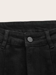 ROMWE Jeans de pierna amplia con cordón delantero - Negro - Ver 4