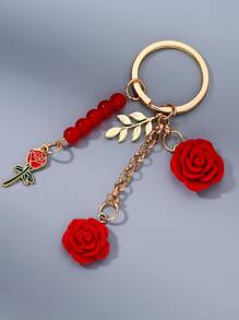 1pc Women'S Charm Beaded Rose Flower Keychain, Japanese Style, Resin Camellia, Alloy Round Buckle, Car Keychain, Bag Decoration, Valentine'S Day, Mother'S Day, Birthday For Friends Valentines Car Accessories Bag Charm School Cute Goth Y2k Christmas Gift Ideas - Red - View 1
