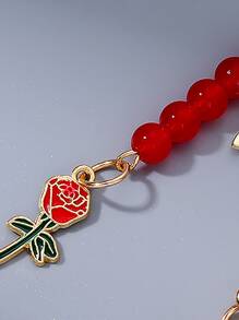 1pc Women'S Charm Beaded Rose Flower Keychain, Japanese Style, Resin Camellia, Alloy Round Buckle, Car Keychain, Bag Decoration, Valentine'S Day, Mother'S Day, Birthday For Friends Valentines Car Accessories Bag Charm School Cute Goth Y2k Christmas Gift Ideas - Red - View 3