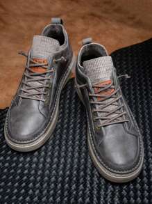 男士字母圖案前綁帶板鞋 - 灰色 - 查看 1