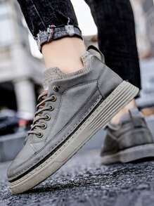 男士字母圖案前綁帶板鞋 - 灰色 - 查看 3