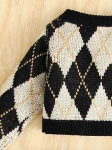 SHEIN Baby Argyle Pattern Jumper & Knit Skirt - Multicolor - View 4
