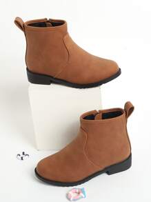 Girls Zipper Side Combat Boots - Brown - View 1
