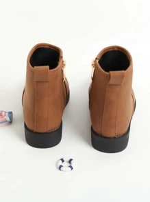 Girls Zipper Side Combat Boots - Brown - View 2