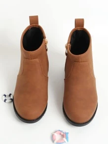 Girls Zipper Side Combat Boots - Brown - View 3