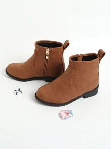 Girls Zipper Side Combat Boots - Brown - View 4