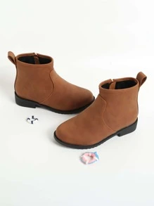 Girls Zipper Side Combat Boots - Brown - View 6