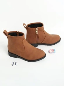 Girls Zipper Side Combat Boots - Brown - View 7