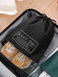 1pc Slogan Graphic Shoe Travel Storage Bag - Black - View 2